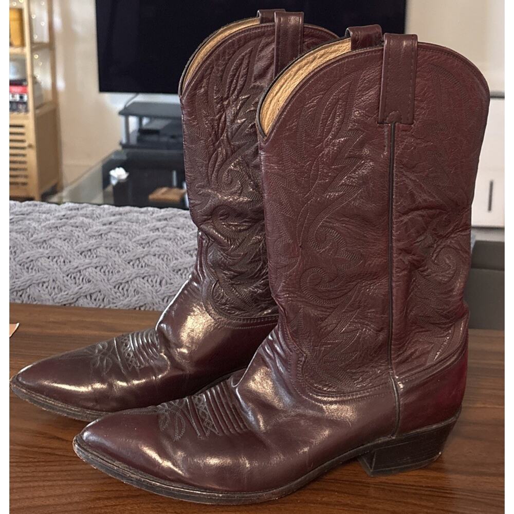 GUC Dan Post Western Cowboy Boots Men's Size 11D Burgundy Brown Leather USA Made